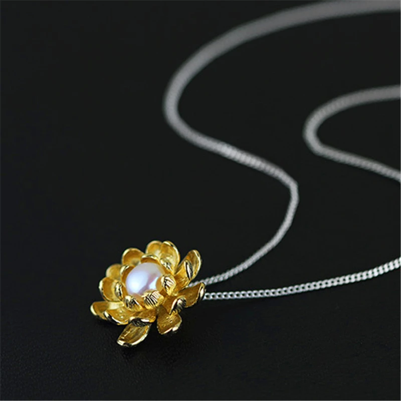 Lotus Fun реальные стерлингового серебра 925 натуральный жемчуг ручной работы Fine Jewelry