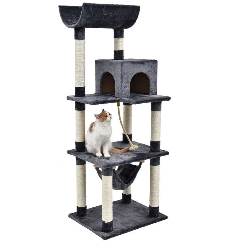 Кошачий дерево-Когтеточка для кошек башня мебель для кондоминиума царапин пост Кот прыжки игрушки с гамак класса люкс «рюмочка» домик для домашних животных 161 см