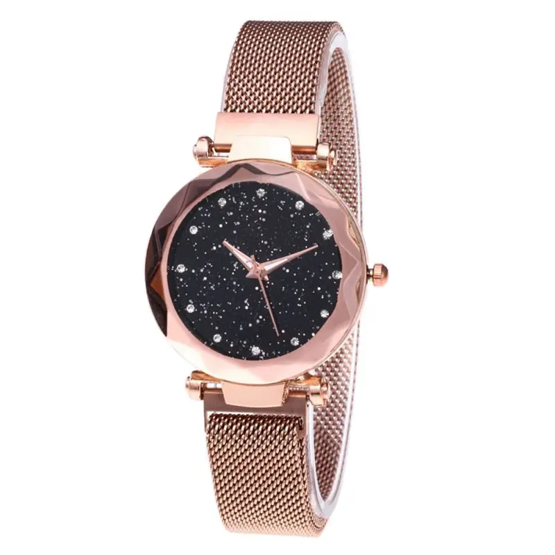 

Women Fashion Prismatic Glass Scale Starry Watch Bracelet Mesh Magnet Buckle Diamond Geometric Surface Quartz Wristwatch