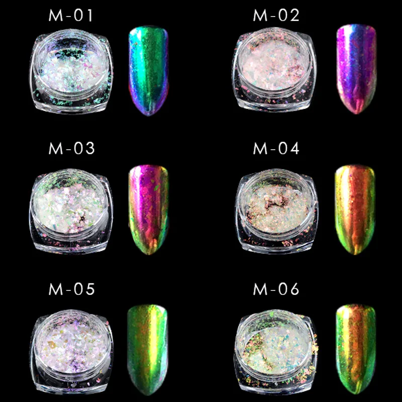 

MANZILIN 1 Box Transparent Chameleon Flakes Multichrome Nail Powder Powder Shimmer Nail Art Glitter Dust Galaxy Glitter Powder