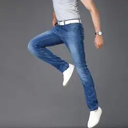 Новинка 2018, мужские трендовые Стрейчевые джинсы, облегающие штаны, синие брюки, размер 28, 30, 32, 33, 34, 35, 36, 38, 40