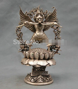

Fast shipping China Silver Bronze garuda Guardian numen Buddha Bronze Statue