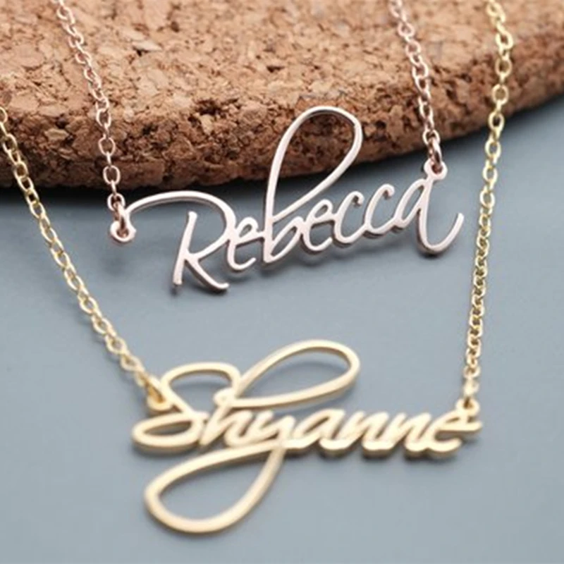 

Personalized Name Necklace Women Bridesmaids Gift Rose Gold Silver Customized Nameplated Stainless Steel Jewelry Collier Femme