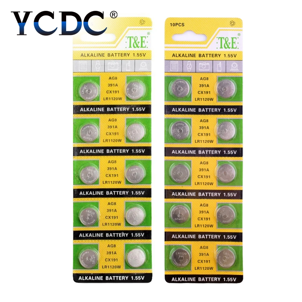 YCDC 10 шт. аккумулятор таблеточного типа AG6 AG12 AG8 AG9 AG10 AG11 1,5 V lr1130 акумуляторная батарея ворс ag6 pour montre