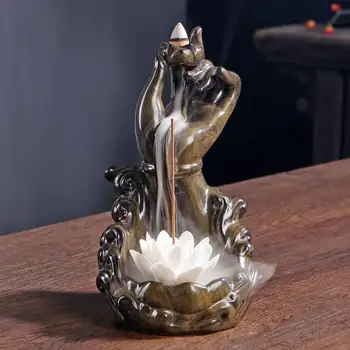 

Ceramic Buddha'S Hand Smoke Waterfall Backflow Incense Burner Meditation Censer Lotus Stick Incense Holder Home Drive Mosquitoes