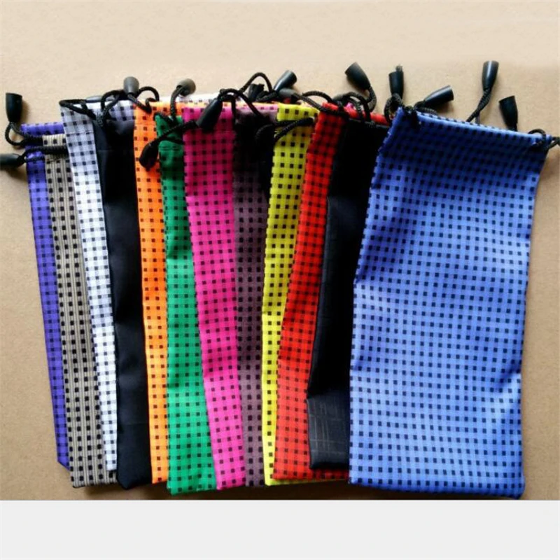 100 pcs/lot 18*9.5cm Glasses Case Soft Waterproof Plaid Cloth Sunglasses Bag Glasses Pouch Color shipped random Wholesale