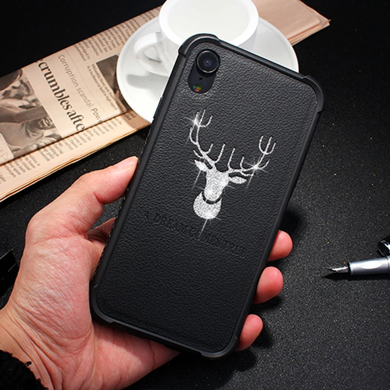 Luxury Glitter Deer Black Red shell for iPhone 6 6S 7 8 plus lucky TPU PC Leather X XS Max Four-corner Anti-fall Case XR |