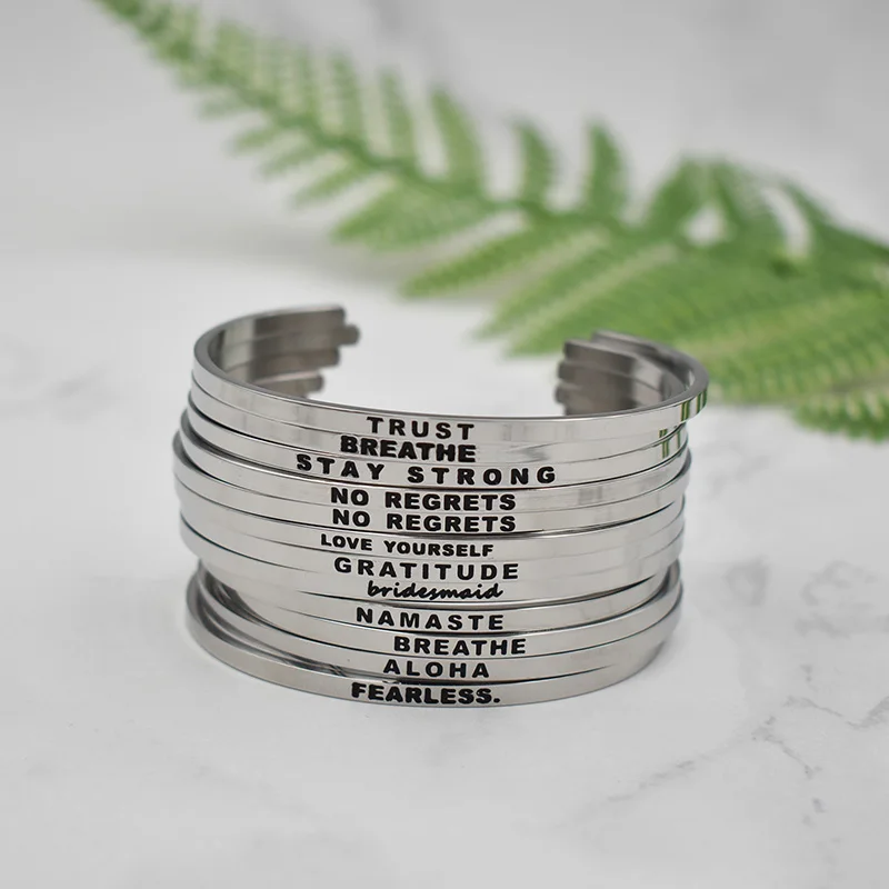 

Newest Encouragement Quotes Engrave bridesmaid FEALESS ALOHA Bangle Stainless Steel Female Inspirational Jewelry Bangle