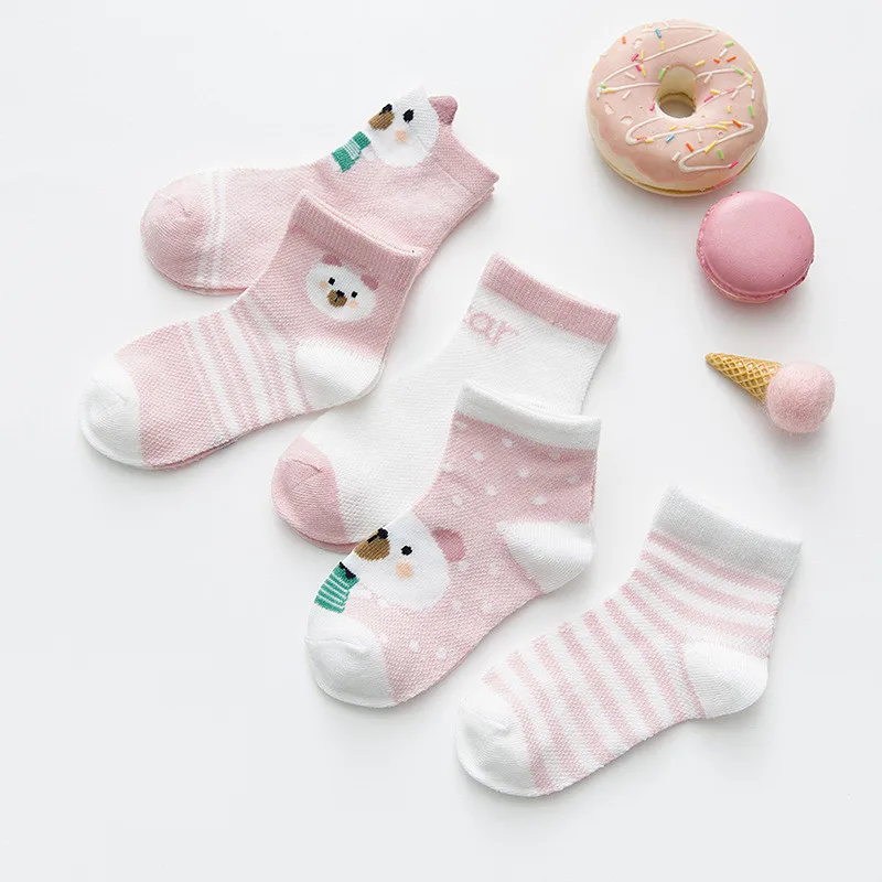 5 Pairs/lot New Autumn Soft Cotton Boys Girls Short Socks Cute Cartoon Pattern Cute Kids Socks for Baby Boys Girls 1-3Y