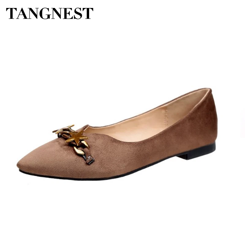 

Tangnest 2018 New Summer Woman Flats Flock Casual Slip-on Solid Color Fashion Metal Decoration Point Toe Lady Shoes