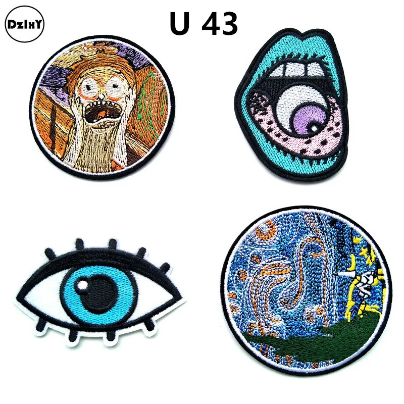 

Abstract Embroidery Patches for Clothing DIY Stripes Alien Appliques Clothes Stickers Iron on Eyes Badges @U43
