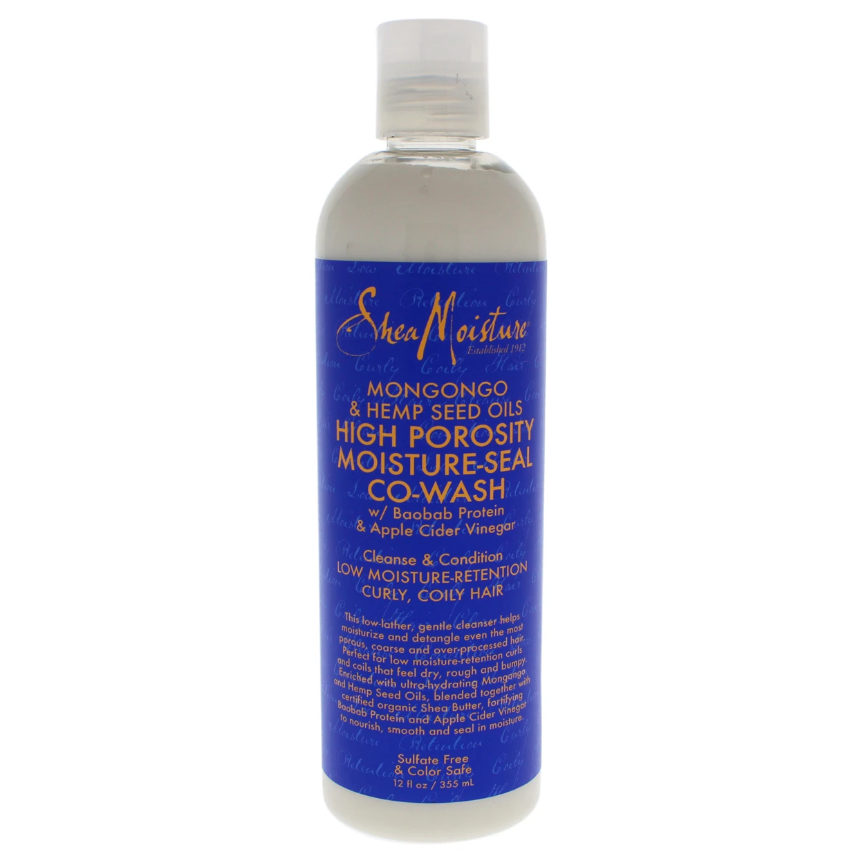 Mongongo & Hemp Seed Oils High Porosity Moisture-Seal Co-Wash by Shea Moisture for Unisex - 12 oz Cleanser & Condition
