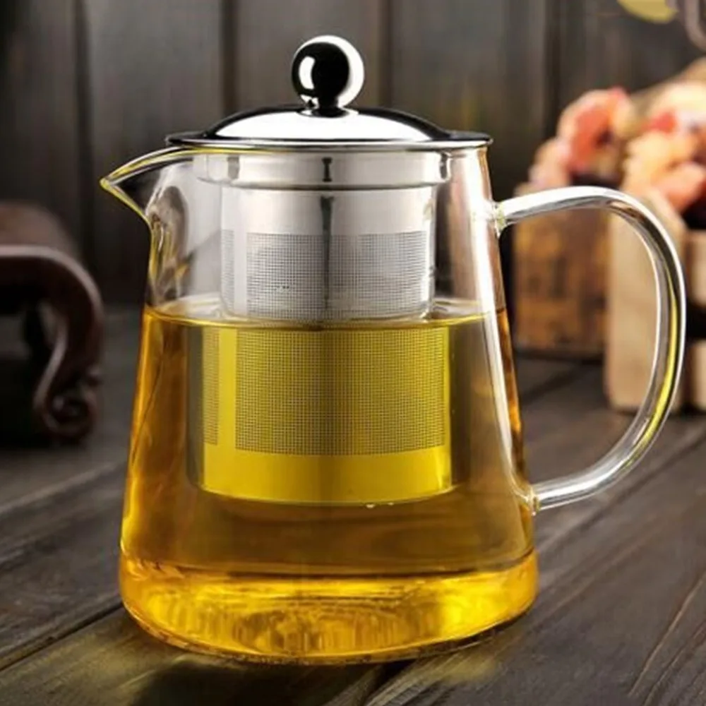 Нетоксичный прозрачный боросиликатный стеклянный чайный горшок Элегантная стеклянная чайная чашка чайный горшок с ситечком для заварки из нержавеющей стали