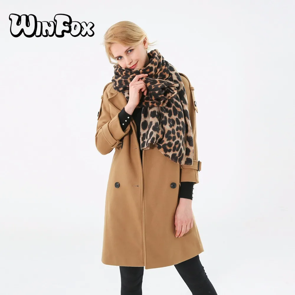 

Winfox 2018 New Luxry Brand Winter Brown Leopard Cashmere Scarf Blanket Shawl Wraps For Womens Ladies