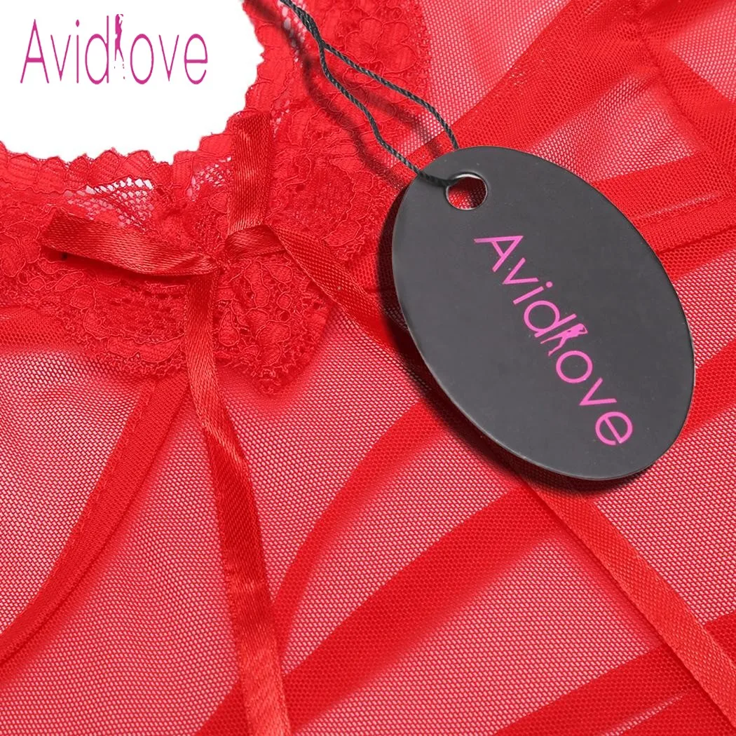 Avidlove Lingerie Sexy Erotic Hot Night Dress Sex Costumes Women Lace Mesh Halter Babydoll Dress Plus Size Sleepwear Nightwear