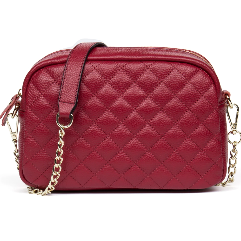 

Moxi Fashion New Women Small Bag Real Genuine Leather Female Chain Handbags Plaid Ladies Messenger Bags Zipper Wine Red Color