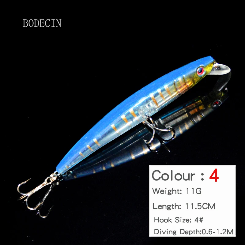 1PCS Wobbler Fishing Lures Minnow 11.5CM-11.2G 4#Bionic Plastic For Fish Artificial Hard Laser Bait With Hook Tackle Fake Baits (4)