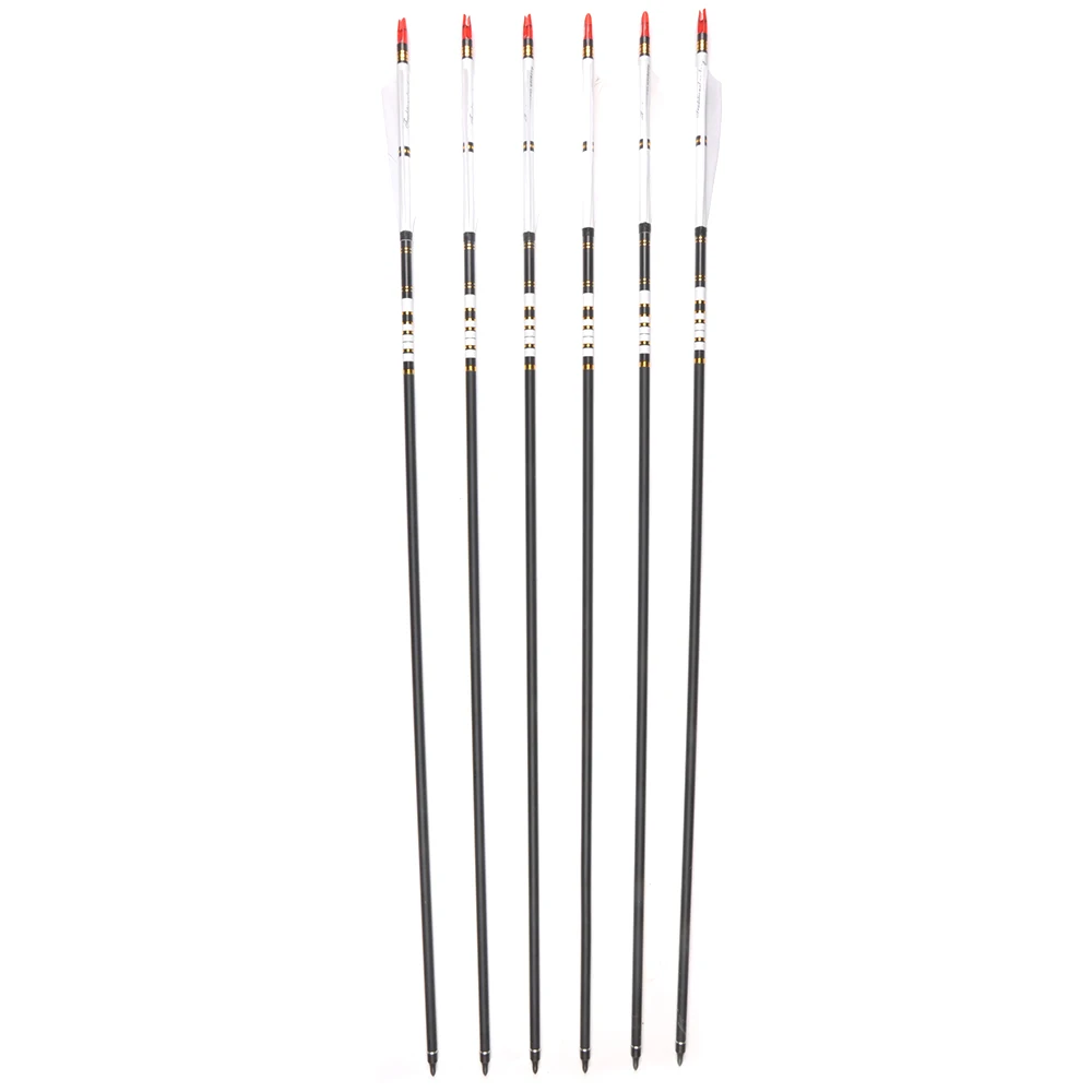 Setas de Carbono Turquia para a Prática Tiro com Arco Id6.2mm com Pena 80cm Espinha 500 Metal Od7.6mm Caça 6 - 12 24 Pçs 4 pena turquia para a prática caça tiro com arco