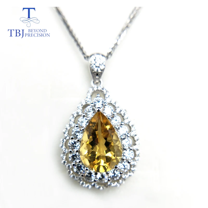 

TBJ, natural shinning Luxury drop shape citrine gemstone fine pendant and necklace jewelry 925 sterling silver for womone gift