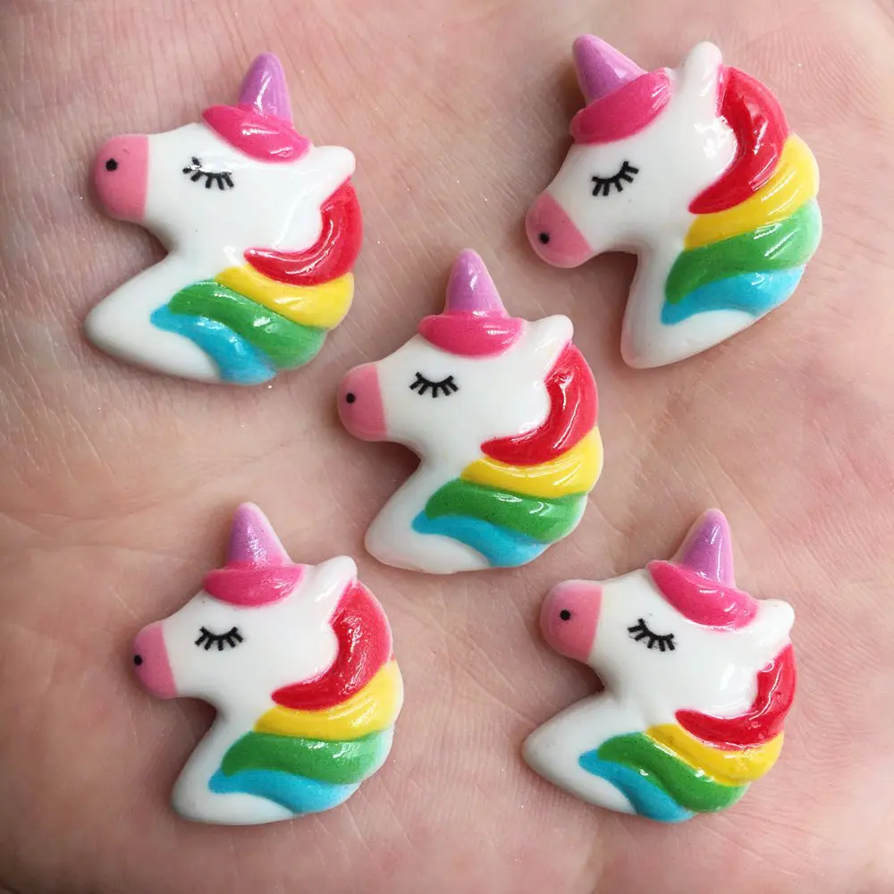 

Resin Lovely Big Colorful porcelain Unicorn Flatback Cabochon stone 16PCS scrapbook DIY Decor home figurine Crafts OF700