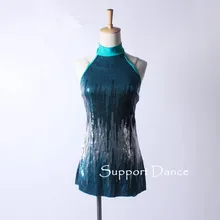 Платье для латинских танцев с воротником под горло для девочек и женщин, современный танцевальный костюм с блестками для детей и взрослых, C128