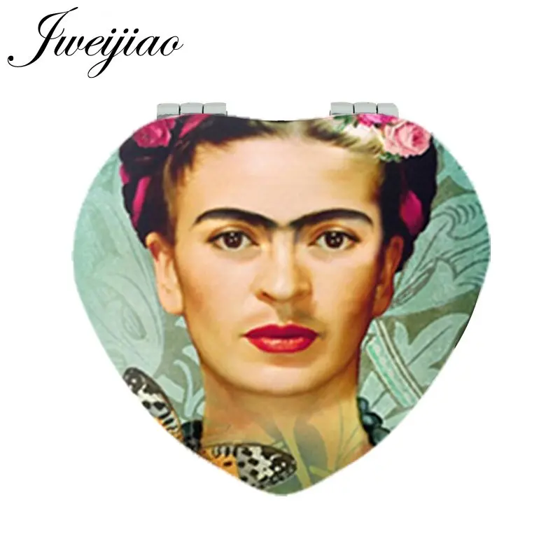 

JWEIJIAO Folding Heart Shaped Makeup Mirror Mexican Painter F K self portrait PU Leather Portable Pocket Mirror For Women Girl
