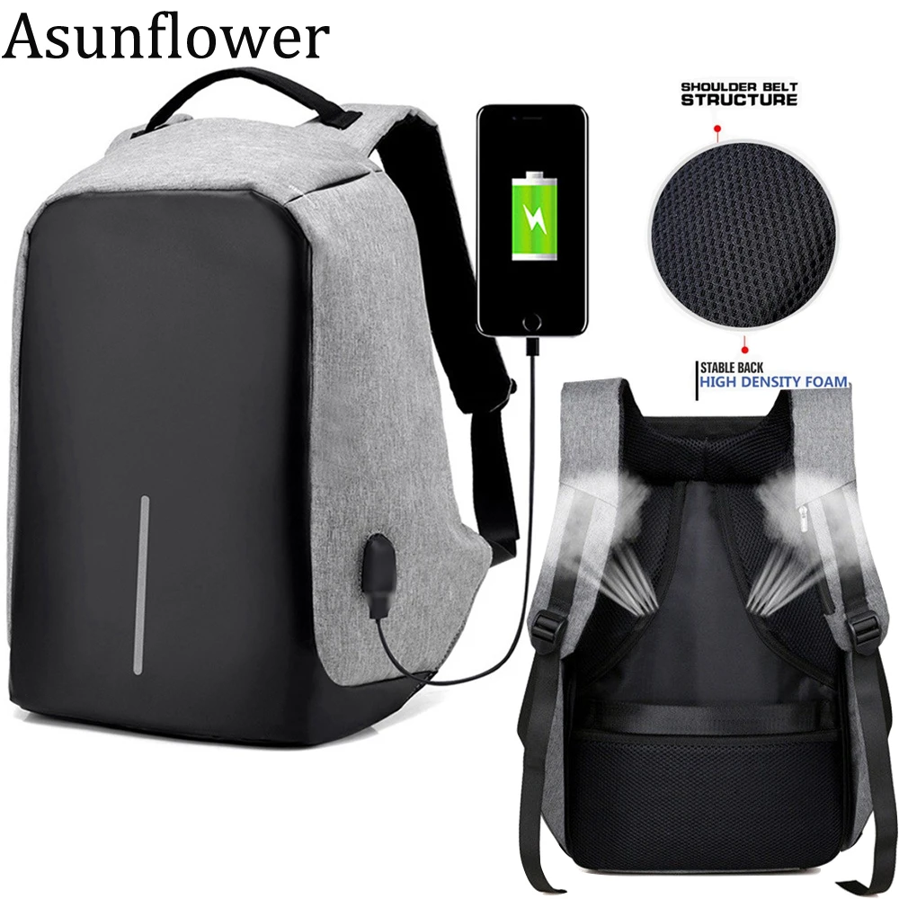 

Asunflower Anti Theft Business Laptop Backpack With USB Charging Port 14.1 15.6 17Inch Notebook Computer Large Capacity Backpack
