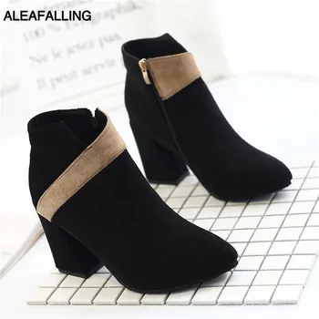 

Aleafalling Women Boots Flock Pointed Toe Leather Lady Shoes Solid Party Wedding Outdoor Fashion High Heel Girl's Shoes AWBT07