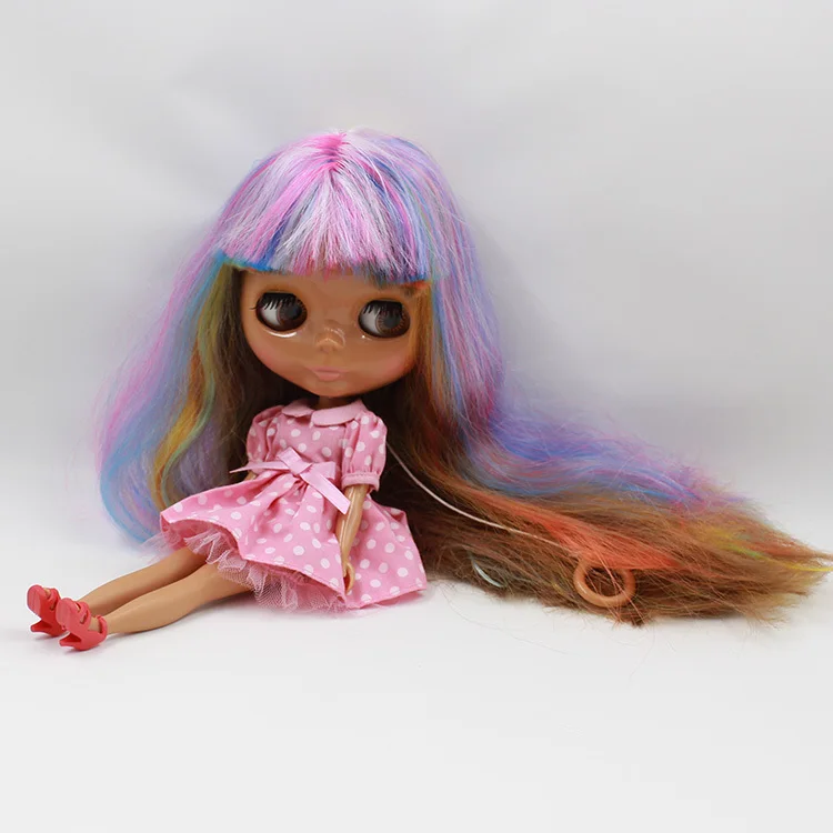 

Free shipping Nude Doll For Series No.5 Colorful Hair with bangs Black skin doll Nude doll
