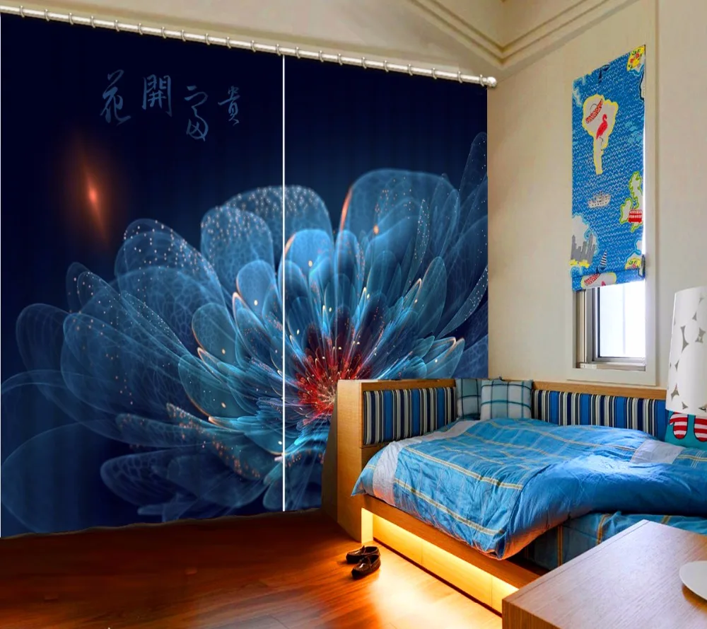 Navy Blue Floral Butterfly Curtains Girl S Bedroom Curtain For Kids Bedroom Polyester Blackout Window Curtains For Living Room Curtains Aliexpress