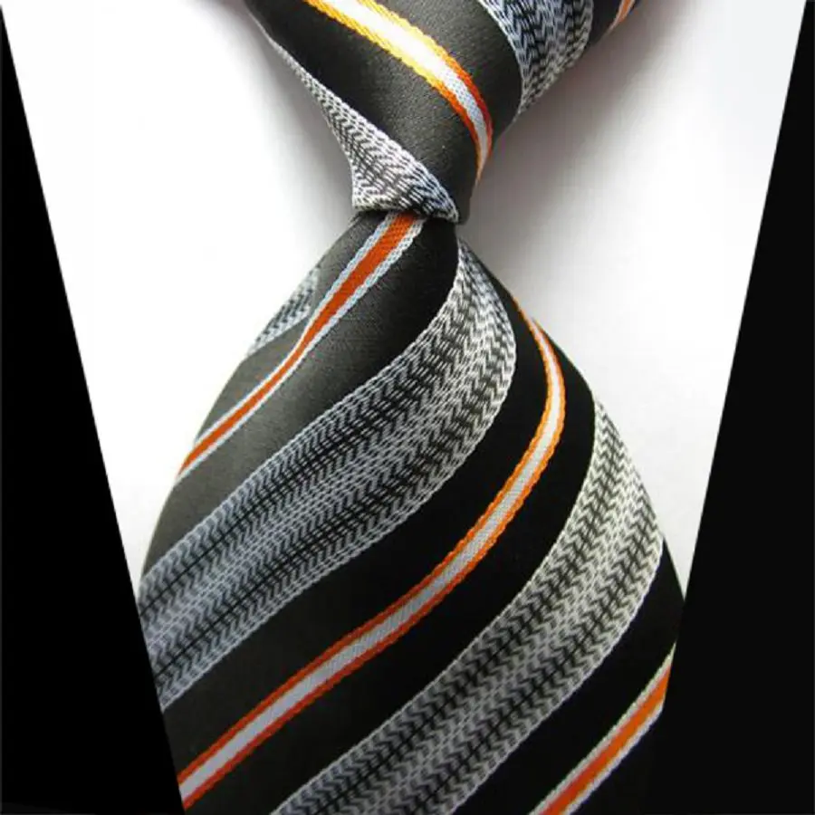 ST1059 Black Gold White Striped 100 Silk Classic Polyester Jacquard