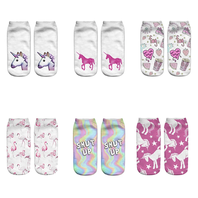 

DeanFire New Arrival Kawaii Flamingo Unicorn Socks 3D Printed Cartoon Women's Low Cut Ankle Socks Novelty Casual Socks