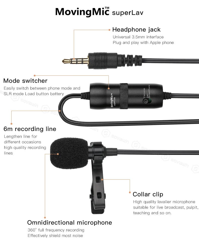 Portable Condenser Lavalier Microphone with Clip-on Interview Mic for Phone Video Recording Microphone xlr for Camera Android    (10)