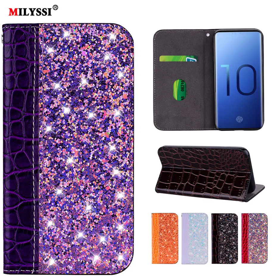 

Glittering PU Leather Flip Wallet Case for Samsung Galaxy S10 Plus Automatic Magnetic Phone Cover for Samsung S10e S10E Case