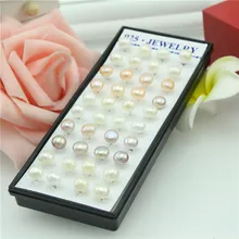 40 шт., женские Разноцветные серьги-гвоздики с розовым жемчугом, 925 пробы, серебряные серьги, набор, круглый пресноводный жемчуг, женские серьги-гвоздики