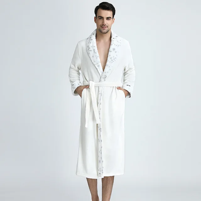 Flannel Mens Bath Robes Thick Couple Bathrobes Solid Winter Warm Men