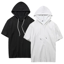 Хлопок с капюшоном Костюмы 8 видов цветов одноцветная футболка Для мужчин футболки Фитнес Повседневное для мужские летние скейтборд футболки для маленьких мальчиков