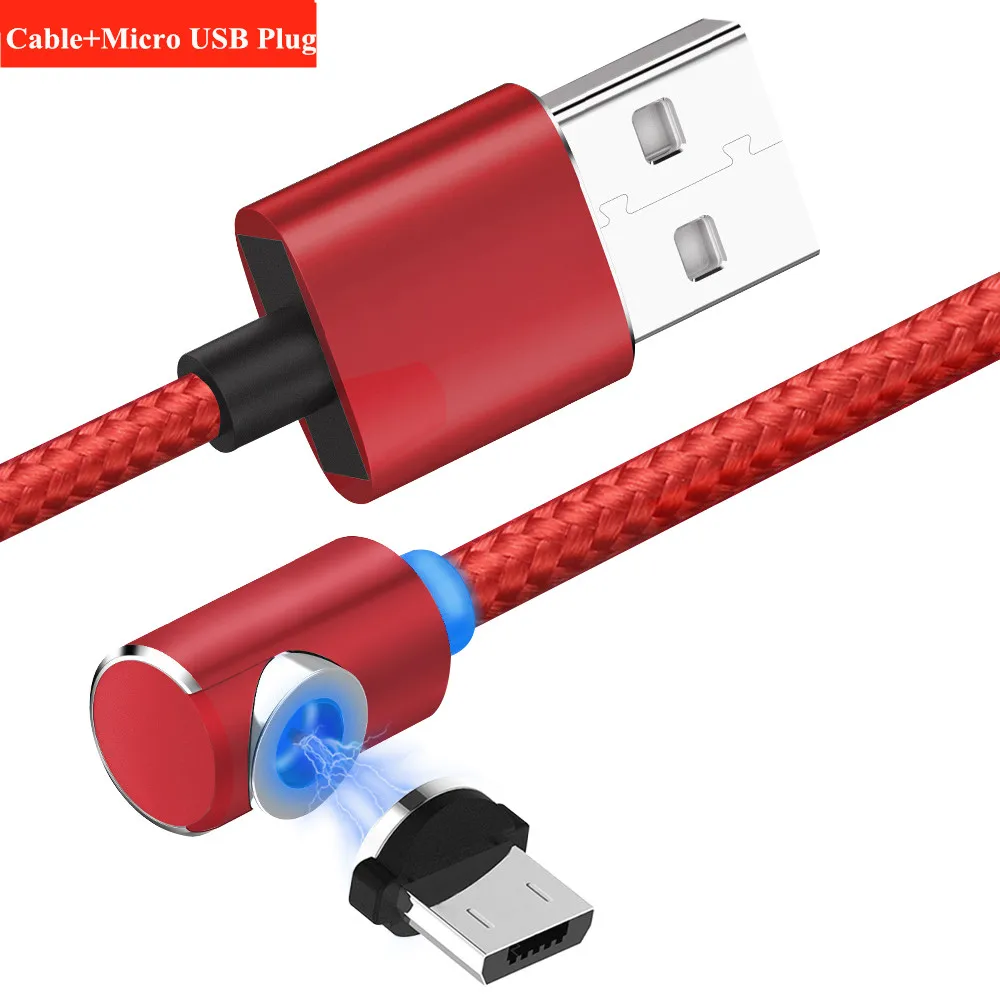 НИСИ 90 градусов l-образный круглый светодиодный USB C Магнитный кабель Micro USB/8Pin IOS TypeC 360 зарядный кабельный провод для iPhone X XR samsung - Цвет: NE Red Micro Cable