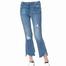 MORUANCLE/модные женские рваные джинсы-клеш, тянущиеся потертые Широкие джинсовые брюки для леди, брюки-клеш с дырками