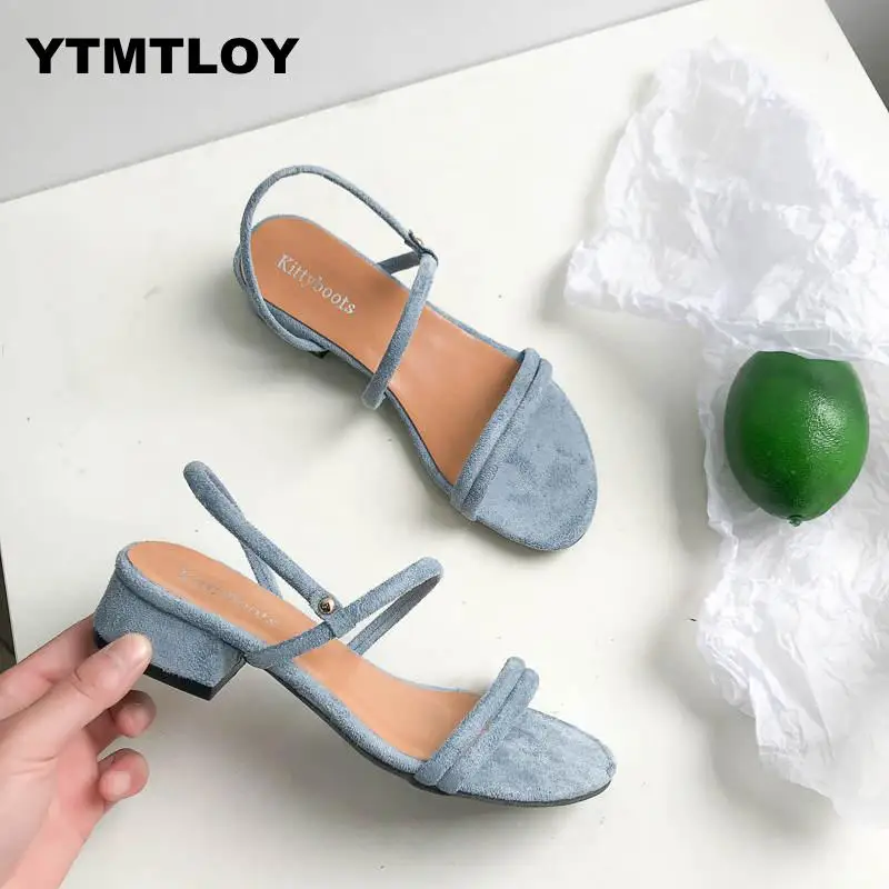 

New Female Sandals Low-heeled Sandals Open-toed Suede Rough With Ankle Strap Square Heel Mujer Sandals Women Sexy Summer