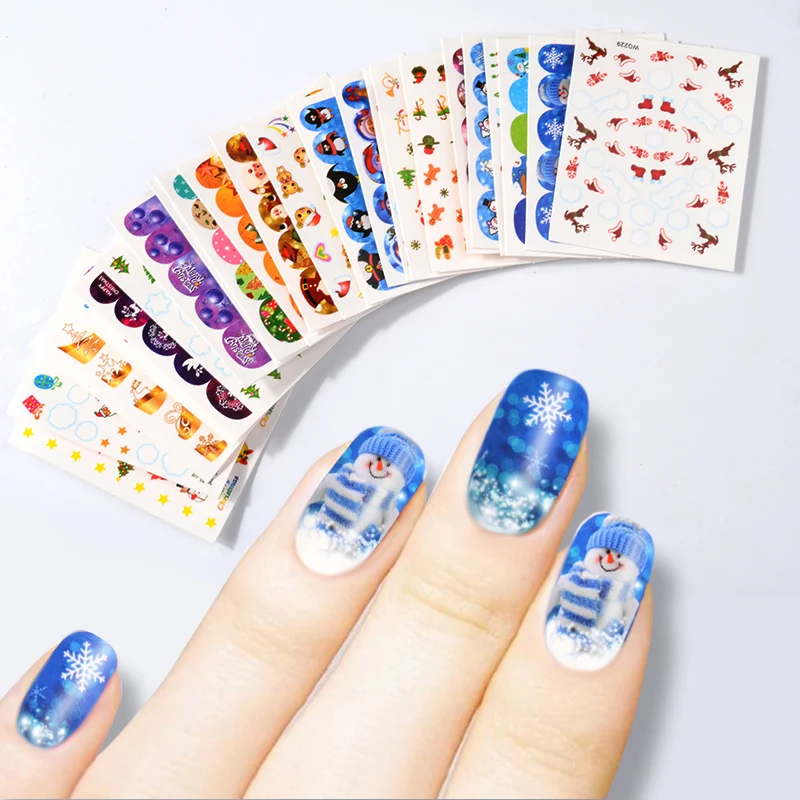 

1 Set 45 PCS Christmas Water Transfer Nail Stickers Decal Snowflake Bells Mix Designs Printing Nail Art Charm