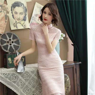 Элегантные кружевные Современные вечерние платья qipao для женщин - Цвет: A