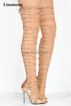 2018 New Fashion Women Open Toe Gold Black Lace-up Over Knee Gladiator Boots Straps Design Thigh High Long High Heel Sandal Boot 2018 New Fashion Women Open Toe Gold Black Lace-up Over Knee Gladiator Boots Straps Design Thigh High Long High Heel Sandal Boot