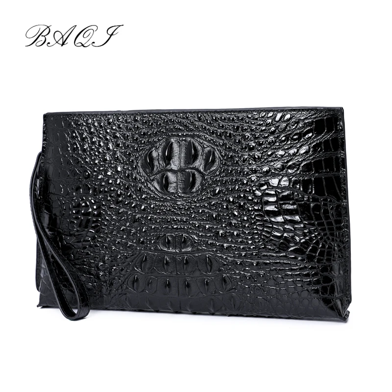 

BAQI Men Wallets Clutch Bag Genuine Leather Cowhide Alligator Embossing 2019 Fashion Purse Men Handbags Business Bag Card Holder