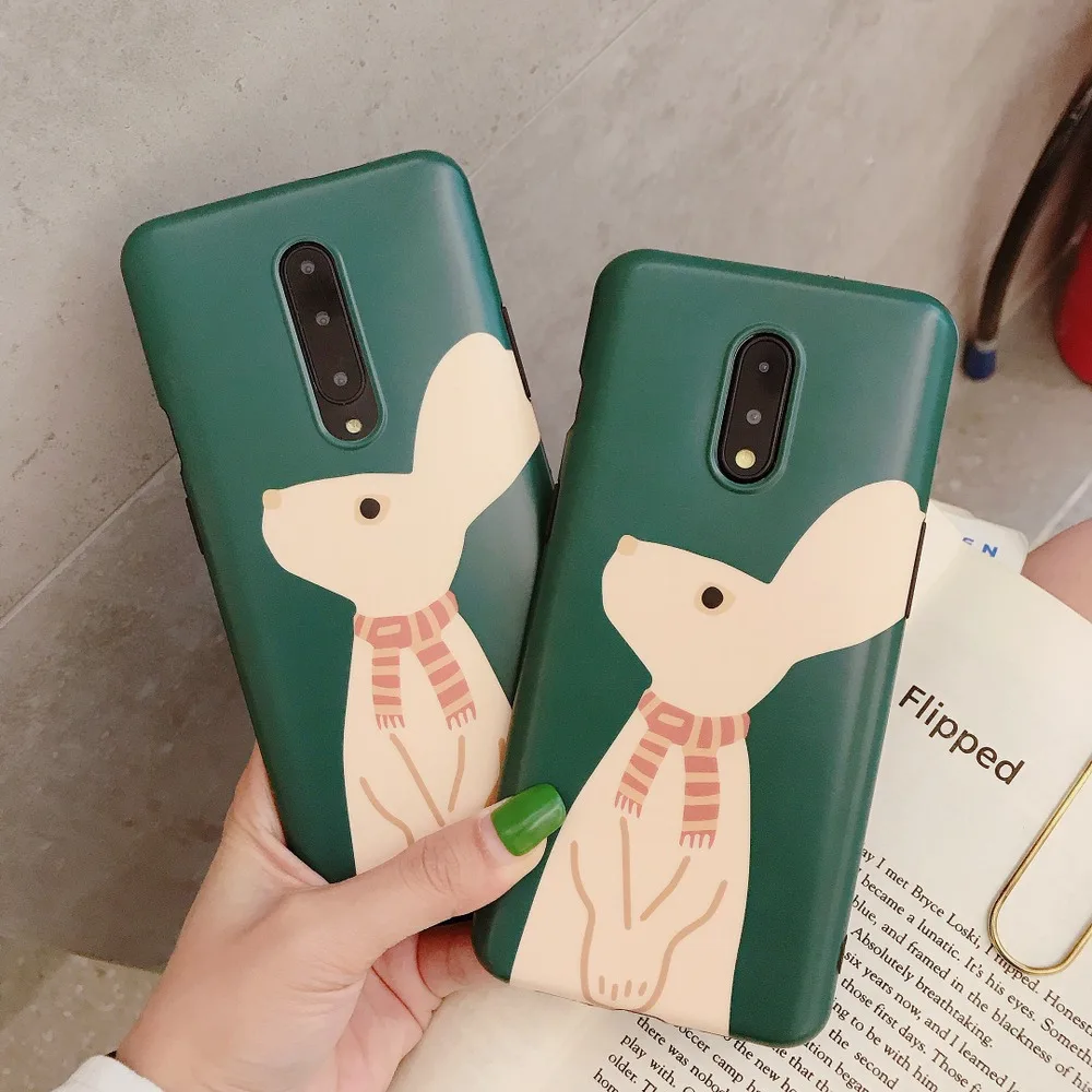 Cartoon Lovely scarf rabbit Case for font b OnePlus b font font b 7 b font