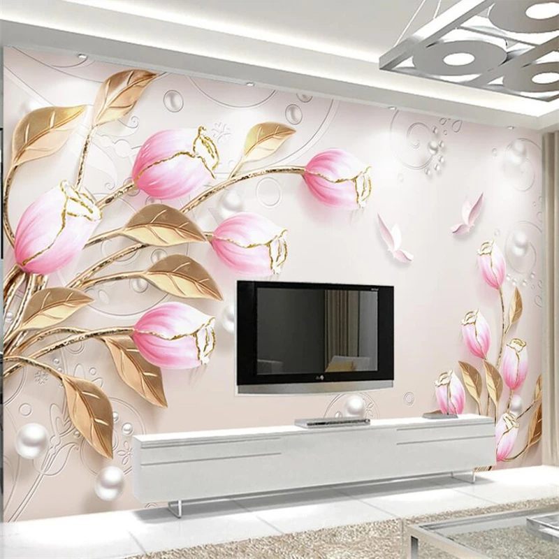 

wellyu Embossed stereo simple fashion new Chinese style tulip background wall custom large mural home deor wallpaper