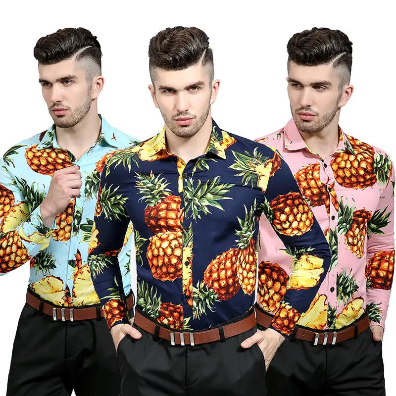 Новинка; Лидер продаж Для мужчин Повседневная рубашка с длинным рукавом Гавайи Лето пляжная ананас рубашка топы с цветочным рисунком