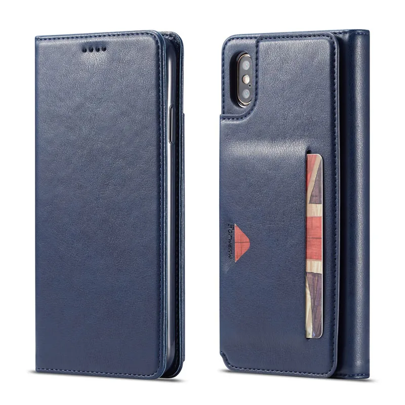 Роскошный Ретро Кожаный Бумажник слот для карт памяти откидная крышка iPhone X Xs Max Xr 8 7 6 6s плюс полностью защищенный держатель с магнитным креплением крышка - Цвет: Blue