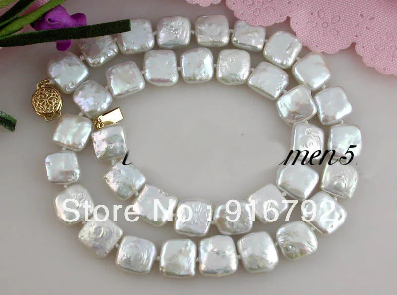 

free shipping >>>>>Singularly 17" 12mm white square FW pearl necklace