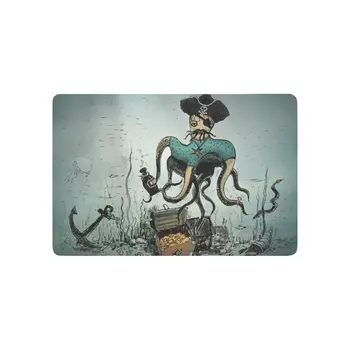 

Pirate Octopus Anti-slip Door Mat Home Decor, Underwater Treasures Indoor Outdoor Entrance Doormat